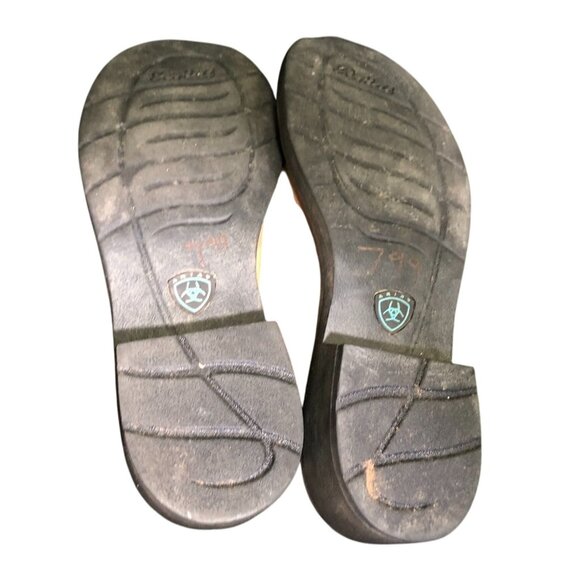 Ariat Womens Fatbaby Heritage Western Cowboy Boots 10B Suede Tan Blue Pull On - Picture 2 of 16